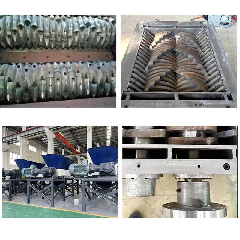 Double shaft plastic shredder with two counter-rotating interlocking blade shafts for high-torque tearing